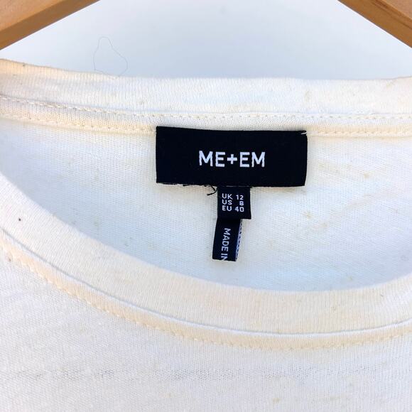 ME+EM Lace Puff Sleeve Cotton Linen Sweater Jumper Top Cream Ecru Size 8 - Picture 6 of 9